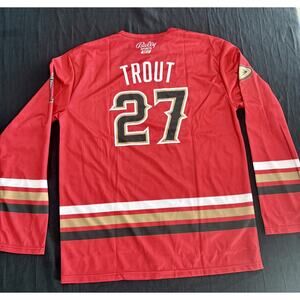 Mike Trout #27 Anaheim Angels x Ducks 9/8/23 SGA Red Hockey Jersey Men's XL